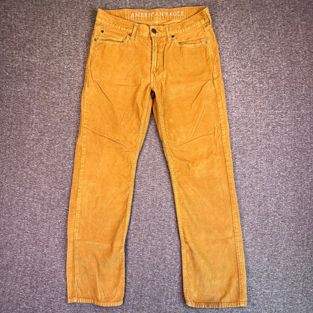 American Eagle Corduroy Pants Men 30x32 Brown Tan Original Straight Casual Retro